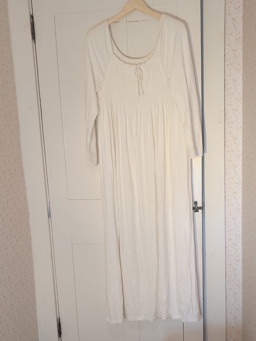 Green Cotton Nightgown smocked Cream Long Sleeve Maxi Denmark